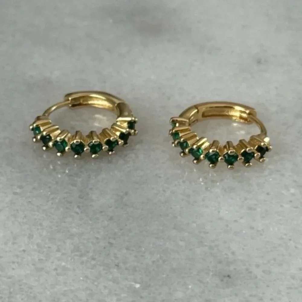 Gold Green Crystal Pave Huggie Hoop Earrings 

Brand New